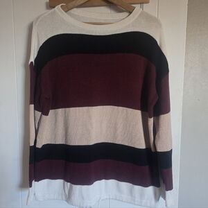 Striped Sweater in Burgundy, Black, and Cream